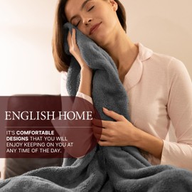 English Home Soft Flannel Fleece Blanket, Warm Throw Blanket, Cosy Soft Fluffy Plush Warm Sofa Throw Blanket Perfect Cover for Large Sofas Beds, Washable Cosy Travel Blanket 120x170 cm, Anthracite