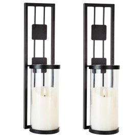 Homemory Wall Sconces Candle Holder Set of 2, Modern Metal Rustic Wall Decor for Living Room, Dining Room, Bedroom, Bathroom(Black)