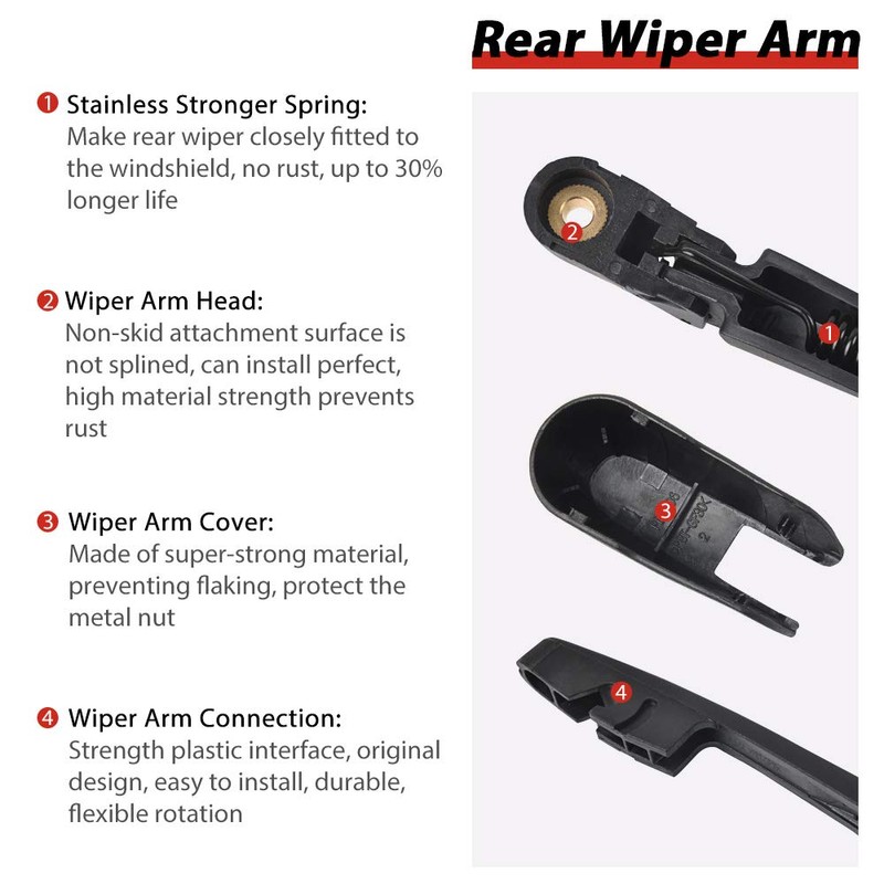 Replacement for Acura MDX 2007-2016, Rear Windshield Wiper Arm Blade