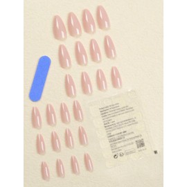 Almond Nude Press-On Nails, Long Almond Shape, 24 Pieces with File, Glue, Nail Case, and Adhesive Tabs
