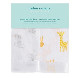 aden + anais Essentials Issie Security Blanket, Super Soft 100% Cotton Muslin, Satin Trim, 2 Pack, Safari Babes 2 Count (Pack of 1)