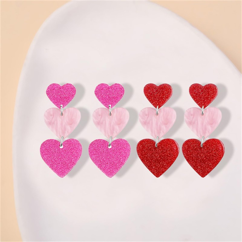 LPYO 2 Pairs Valentine's Day Earrings for Women Trendy Red