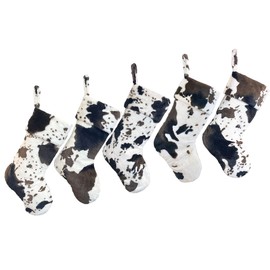 ELEGANTPARK Christmas Stockings 5 Pack Cow Stockings Christmas Large Faux Fur Farmhouse Christmas Stockings for Family Kids Xmas Fireplace Holiday Party Decorations 20 Inch