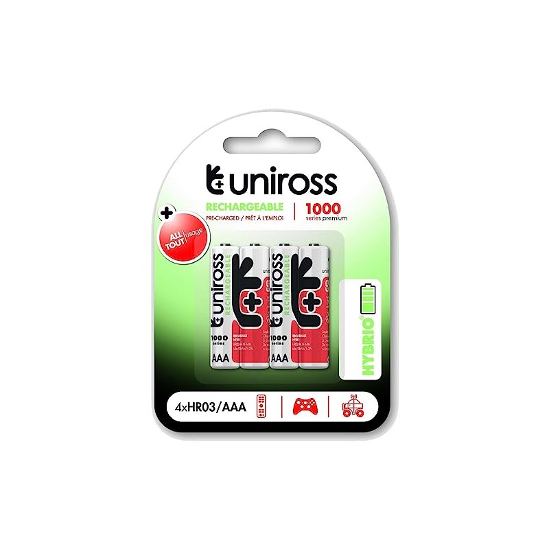 Uniross -Pilas Recargables Tamaño AAA - 1000mAh - Niquel Metal-