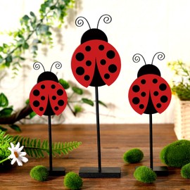 Menkxi 3 Pcs Bee Decor Summer Decorations Set Bee Tiered Tray Honeycomb Wood Table Signs Summer Wooden Tabletop Centerpiece for Party Office Home Bedroom Kitchen Farmhouse Baby Shower Bee(Ladybug)