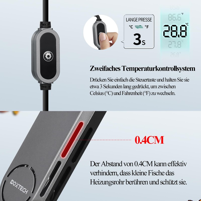 boxtech Aquarium Heater, Small Submersible Heater, Adjustable with Overtemperature Protection