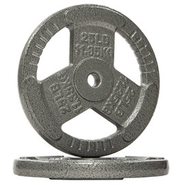 Signature Fitness Standard 1-Inch Cast Iron Plate Weight Plate for Strength Training and Weightlifting, Style #5, 25-Pound, Pack of 2