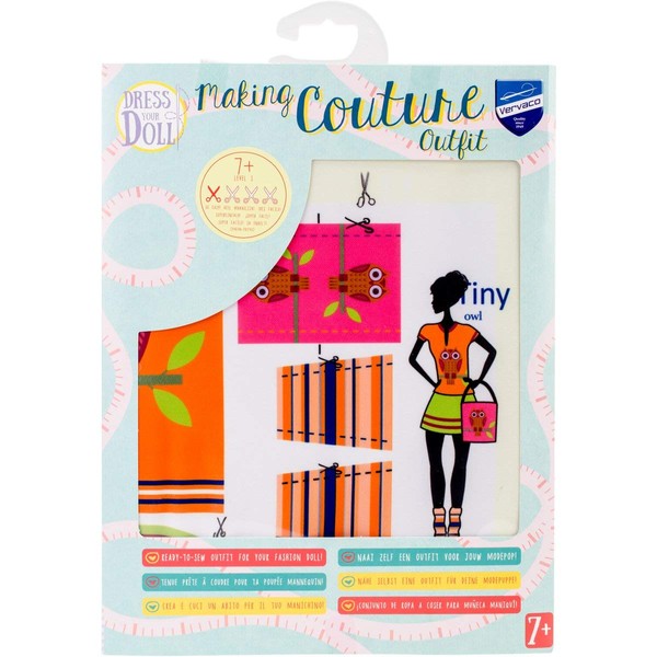 Vervaco Tiny Owl Dress Your Doll Outfit Making Set, Multicolore