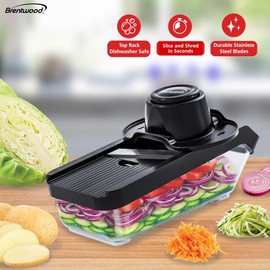 Brentwood Mandoline Slicer and Cheese Grater with 3.6-Cup Storage Container and 6 Interchangeable Stainless Steel Blades (Black)