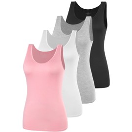 AMVELOP Basic Tank Top for Women Undershirts Sleeveless Layering Tank Top 2-4 Pack Black Gray White Pink L