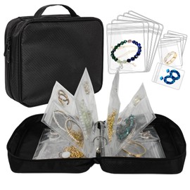 LingLingo Travel Jewelry Organizer Case Transparent Jewelry Storage Book Binder Bag for Earrings, Rings, Necklace, Bracelet (All-Black)