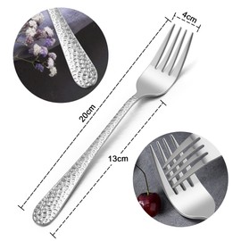 HaWare Stainless Steel Table Forks Set with Hammered Handle, Elegant Large Dining Forks for Home/Party/Restaurant, Highly Polished & Smooth Edges, Dishwasher Safe - 20 cm, Pack of 12