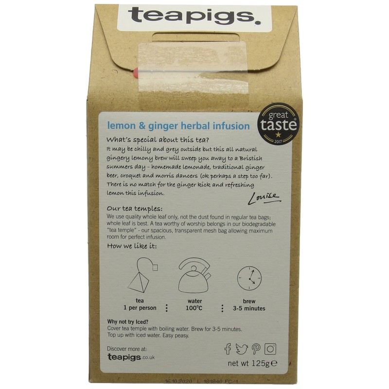 Teapigs Lemon and Ginger Tea Bags Made With Whole Leaves