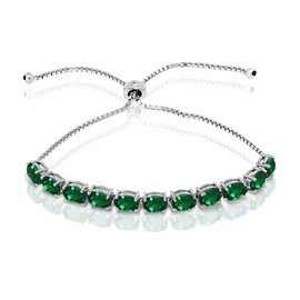 B. BRILLIANT Sterling Silver Genuine, Created or Simulated Gemstone 7x5mm Oval-cut Adjustable Colored Tennis Bracelet, One Size, Sterling Silver, Emerald