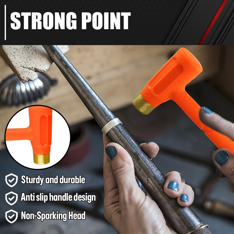 C&T 2-Pieces Dead Blow Hammer Set with Brass Cap, Orange,Shockproof