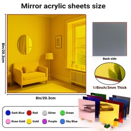 Adrattnay Acrylic Mirror Sheets 1/8 Thick, 8Pack 8"x 8" Plexiglass Sheets Mirror Panels for Laser Cutting & Engraving, Glossy Acrylic with Protective Film for DIY Crafts