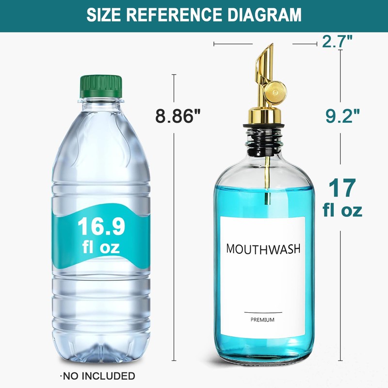 TOLDATLI Mouthwash Dispenser for Bathroom, 2 Pack Glass Mouth Wash