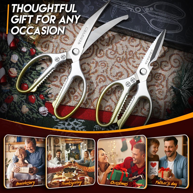 DRAGON RIOT Kitchen Shears, 2-Pack Kitchen Scissors, Gold Meat Cooking