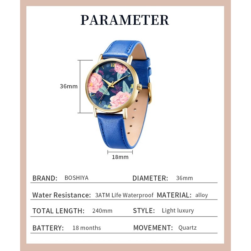 BOSHIYA Women's Watch Leather Strap Simulation Classic Quartz Waterproof Casual