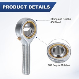 M METERXITY 2-Pack POSB6 Rod End Bearing, 3/8 Inch Bore 3/8-24 Left Thread Self-Lubricating Male Thread Steel Joint Rod Ends W Jam Nuts for Forging Machine Tools