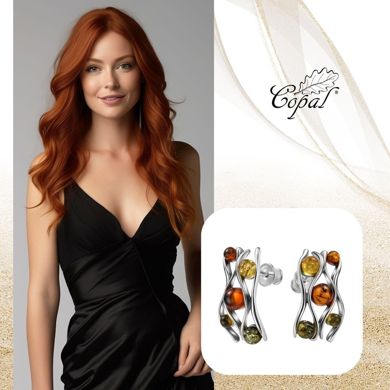 Amber and Sterling Silver Stud Earrings - Gift Boxed, Sterling