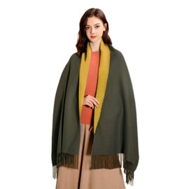MOWEN Cashmere Scarf Women Oversized Pashmina Large Warm Scarves Wraps 2-Tone Solid Colour for Autumn Winter 70 x 200 cm, Army Green