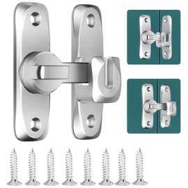 Barn Sliding Door Lock, 90° and 180° Installation Heavy Duty Bolt Lock, Flip Door Lock Latch, Screen Wardrobe Lock Latch Suitable for Barn, Garden, Bathroom, Home Security(2 Pack, Silver)