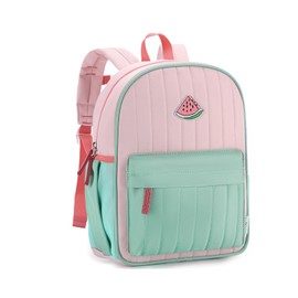 VASCHY Toddler Girls Backpack, Kids' Small Lightweight Quilted School Bag Color-blocked Bookbag for Kindergarten Children Light Pink Green