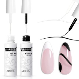 Vishine Set of 2 Classic White and Black Gel Colors for Nails Euphoria Thin Brush for Gel Nail Art Soak Off Nail Art Kit