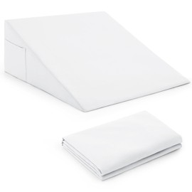 Horbaunal White Bed Wedge Pillow Cover with Zipper Design, Wedge Pillowcase Protector with Side Pocket for Storage, 26" L x25 W x 10" H(Pillow Not Include)