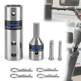Moalaok 2 in 1 Trailer Jack Drill Adapter for 1 inch & 1/2 inch Jack Drive Shaft- Stainless Steel, with 1/2 Inch Socket Adapter Fits Cordless Drills for Top Wind Jacks