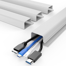 Delamu 4 Piezas Canaletas para Cables Pared Autoadhesivas de 160 cm, Organizador de Cables para Escritorio Y Hogar, Gestión de Cables Bajo El Escritorio, Accesorios para Ordenar Oficina O Casa, Blanco