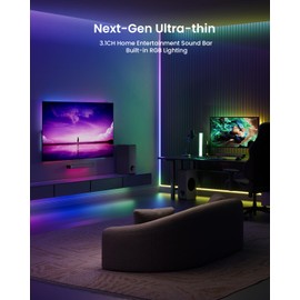 MEREDO Sound Bar for Smart TV 3.1CH PC Gaming Soundbar with Subwoofer RGB Lighting Audio Sync Surround Sound System BT 5.3/HD-ARC/Optical/AUX/USB for Desktop Tablets Consoles Home Cinema