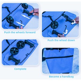 Collapsible Shopping Trolley, Folding Shopping Bag with Rubber Wheels Foldable Shopping Cart Oxford Cloth Shopping Bags Reusable Shopping Cart for Supermarket,Capacity Bag（Blue）
