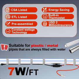 HEATIT Pipe Heating Cable with Thermostat Electric Heating Cable Automatic Heat Tape Pipe Freeze Protected Heated Cable 15 Feet