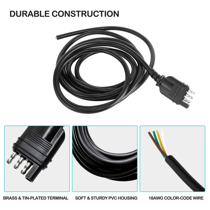 MECMO 4 Way Trailer End Connector Wire 10 Feet with