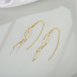 Threader Earrings for Women, Simple Curve Wave Dangle Long Tassel Earrings Trendy Unique Gold Silver Rose Gold Piercing Threader Earrings for Teen Girls Gifts (Gold)