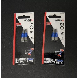 Wiha Lot of 2 | WIHA T25 Torx 1.0in / 25mm Impact Bits Terminator Blue 70020 • 2-Pack