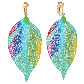 HAPPYAN New Enamel Clip On Earrings for Women & Clip-Ons Lightweight flower Leaf Dangle No Pierced Earrings (Leaf-A3)