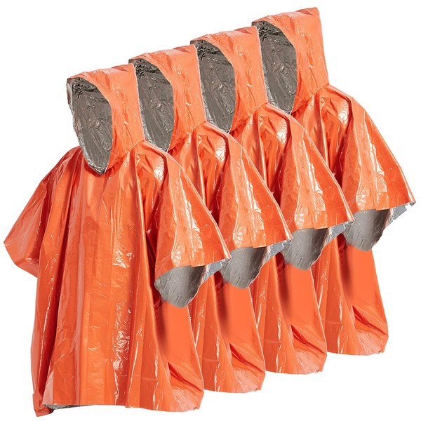 Emergency Rain Poncho, 4 Pack Thermal Blanket Weather Proof Outdoor