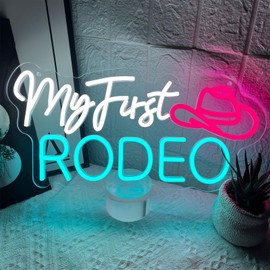 My First Rodeo Neon Sign for Wall Decor, Dimmable Cowboy Hat Neon Lights Signs, Western Cowboy Theme Neon Led Sign for Farm Bar Club Party Game Room Bedroom Man Cave Decoration Birthday Present