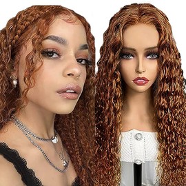 Hxxcoup Women's Real Hair Wig, 13 x 4 Lace Human Hair Wig, #30 Light Brown Curly Wave, Pre-Plucked Hairline with Baby Hair, Unprocessed Hair, Transparent Lace for Women, Minimal Smell, 18 Inches (46.8