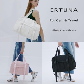 ERTUNA 18” Gym Bag with Yoga Mat Holders, Large Duffle Tote Bag for Travel with Laptop & Shoe Compartment, Carry On Weekender Bag for Women & Men with Key Ring Clip, Personal Item Travel Bag - Beige