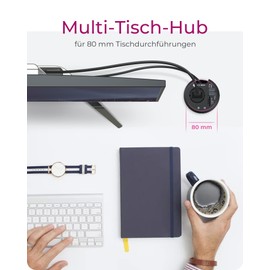 ICY BOX Desktop Hub with SD/microSD Card Reader, 2X Type-A, USB-C, 2X 3.5mm Audio, IB-HUB1430-CR, 80mm