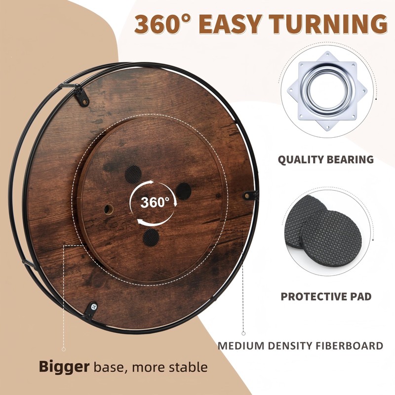 12 Inch Wood Lazy Susan, Rustic Brown Turntable Organizer with