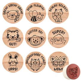 Faccito Set of 9 Wooden Teacher Stamps Motif Stamp Set Animals for School Child Rubber School Stamp Decorative Stamp for Teacher Reward Stamp Praise Stamp Gift for Teacher's Day (Cute Style)