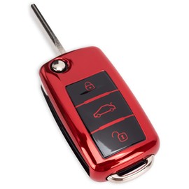 Car Key Case for VW Golf Skoda Seat Key Cover 3-Button TPU Car Key Cover (Red)
