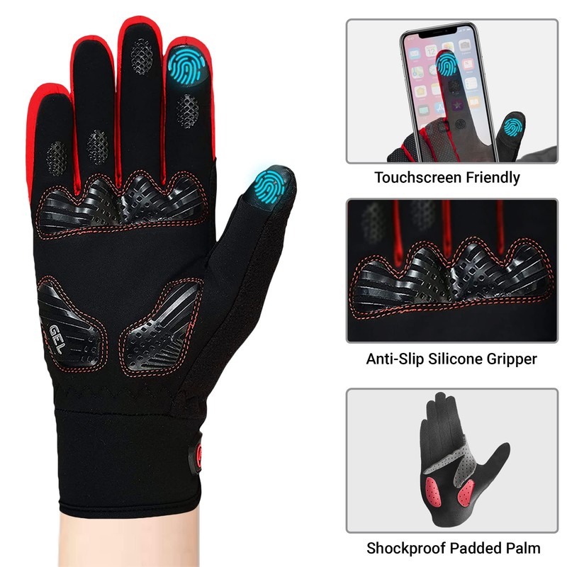 FDX Full Finger Winter Cycling Gloves, Breathable, Water Resistant, Windproof,