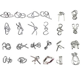 Ahyuan Metal Wire Puzzles Set 32 with Pouch Large Thick Brain Teaser Puzzles Fidget Toys IQ Test Mind Games Toys Magic Trick Toy Metal IQ Puzzle Party