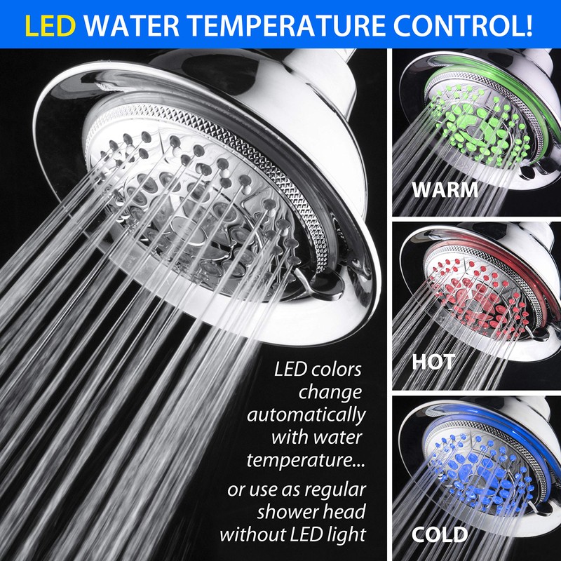 Hotel Spa 6-setting 5" Rechargable LED Shower Head with Light